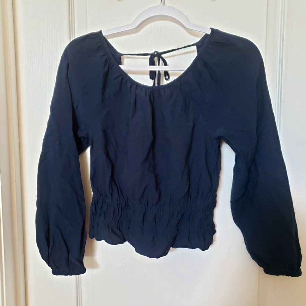 Madewell Shirt Womens XXS NAVY Blue Twill Tie-Back  Boho cottagecore